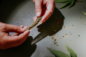 la imagen muestra unas manos de una persona preparando un porro (cannabis)